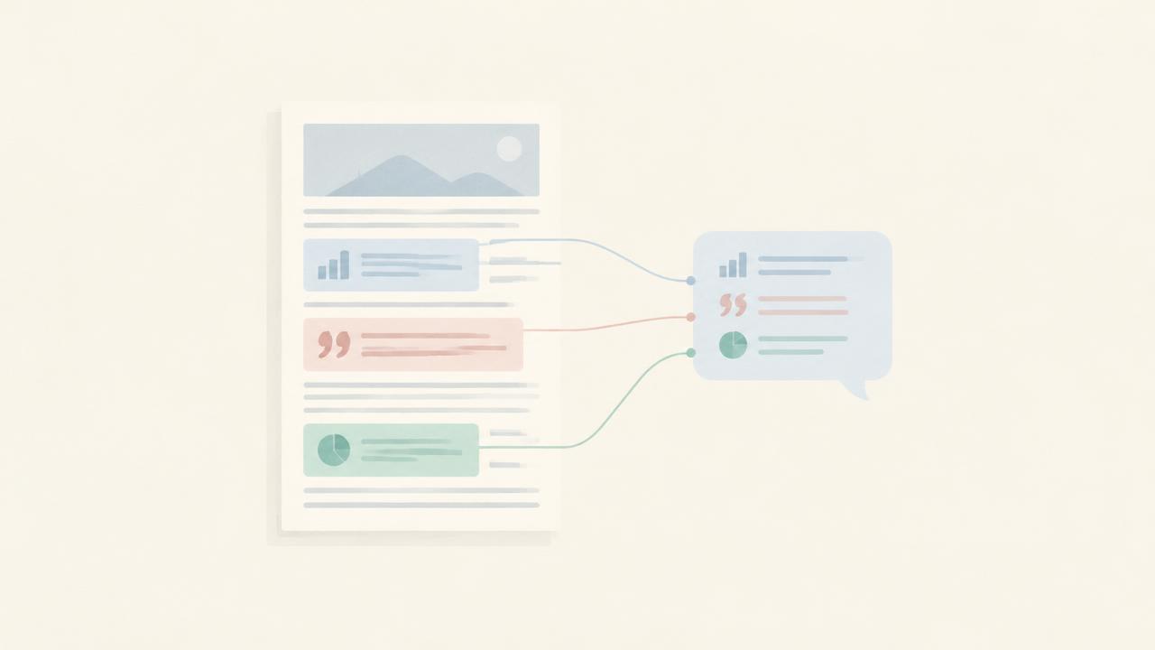 Los asistentes extraen bloques concretos: datos, citas y definiciones claras.